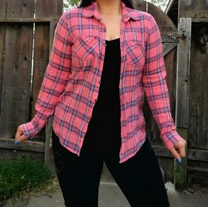 Pink Plaid long Sleeve Button Down Shirt